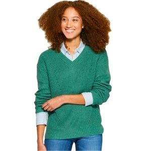 A New Day green/metallic strand v-neck sweater, XS